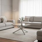 Round Silver Coffee Table with Tempered Glass Top | Novo