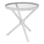 Round Silver Side Table with Tempered Glass Top | Novo