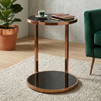 Gold 2 Tier Side Table with Black Tempered Glass | Novo