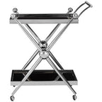 2 Tier Silver and Black Trolley with Glass Top in Cross Design | Novo