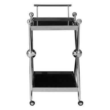 2 Tier Silver and Black Trolley with Glass Top in Cross Design | Novo