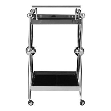 2 Tier Silver and Black Trolley with Glass Top in Cross Design | Novo