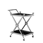 2 Tier Silver and Black Trolley with Glass Top in Cross Design | Novo