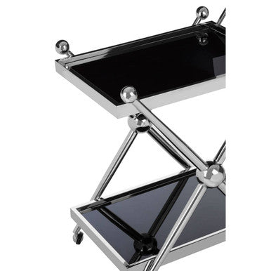 2 Tier Silver and Black Trolley with Glass Top in Cross Design | Novo