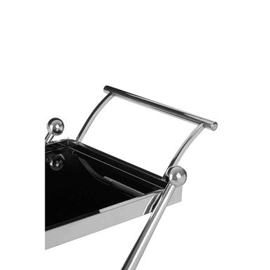 2 Tier Silver and Black Trolley with Glass Top in Cross Design | Novo