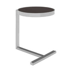 Silver Metal T Base Side Table with Black Tempered Glass Top | Novo