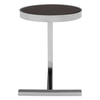 Silver Metal T Base Side Table with Black Tempered Glass Top | Novo