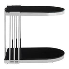 Art Deco Silver Metal Frame U-Shaped Side Table with Glass Top, Novo
