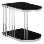Art Deco Silver Metal Frame U-Shaped Side Table with Glass Top, Novo