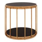 Rose Gold Steel Cage Design Frame Side Table with Tempered Black Glass | Novo