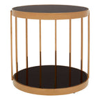 Rose Gold Steel Cage Design Frame Side Table with Tempered Black Glass | Novo