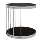 Silver Steel Cage Design Frame Side Table with Tempered Black Glass | Novo