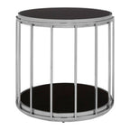 Silver Steel Cage Design Frame Side Table with Tempered Black Glass | Novo