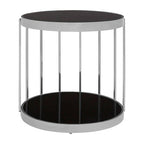 Silver Steel Cage Design Frame Side Table with Tempered Black Glass | Novo
