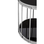 Silver Steel Cage Design Frame Side Table with Tempered Black Glass | Novo