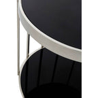 Silver Steel Cage Design Frame Side Table with Tempered Black Glass | Novo