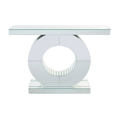 Mirrored Console Table with Round Mirrored Base and Decorative Ridges | Gianara