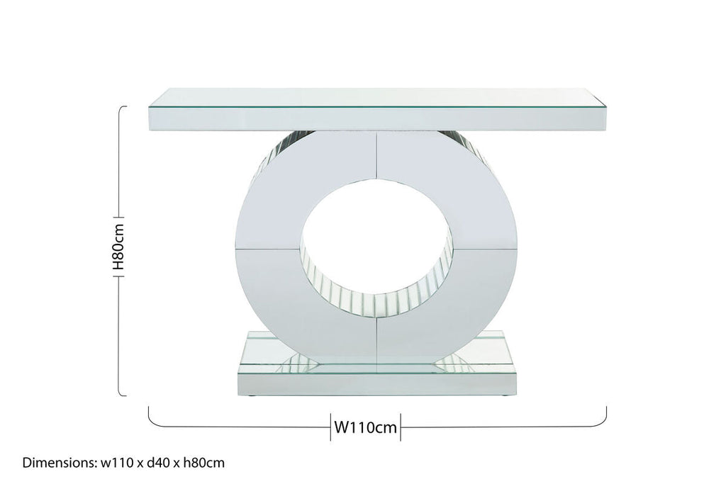 Mirrored Console Table with Round Mirrored Base and Decorative Ridges | Gianara