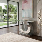 Mirrored Console Table with Round Mirrored Base and Decorative Ridges | Gianara