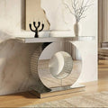 Mirrored Console Table with Round Mirrored Base and Decorative Ridges | Gianara