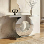 Mirrored Console Table with Round Mirrored Base and Decorative Ridges | Gianara