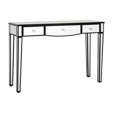 Mirrored White Wooden 3-Drawer Console Table with Black Trim Frame | Graciela
