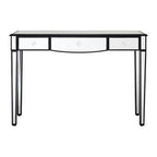 Mirrored White Wooden 3-Drawer Console Table with Black Trim Frame | Graciela
