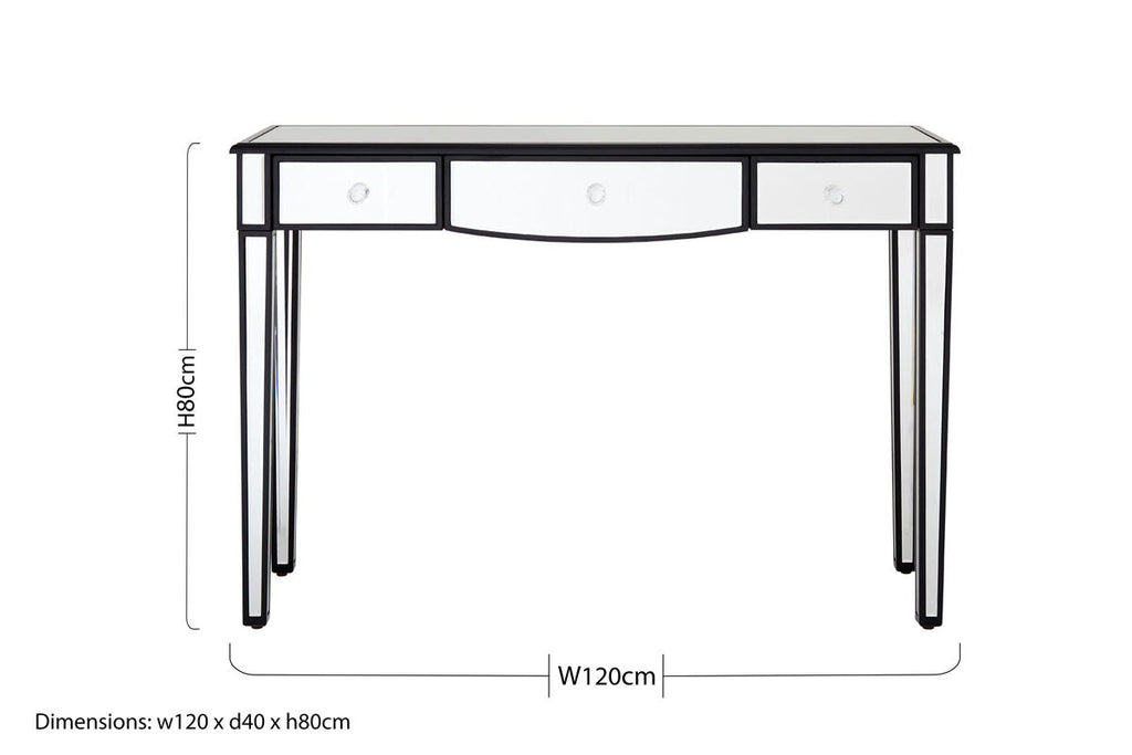 Mirrored White Wooden 3-Drawer Console Table with Black Trim Frame | Graciela
