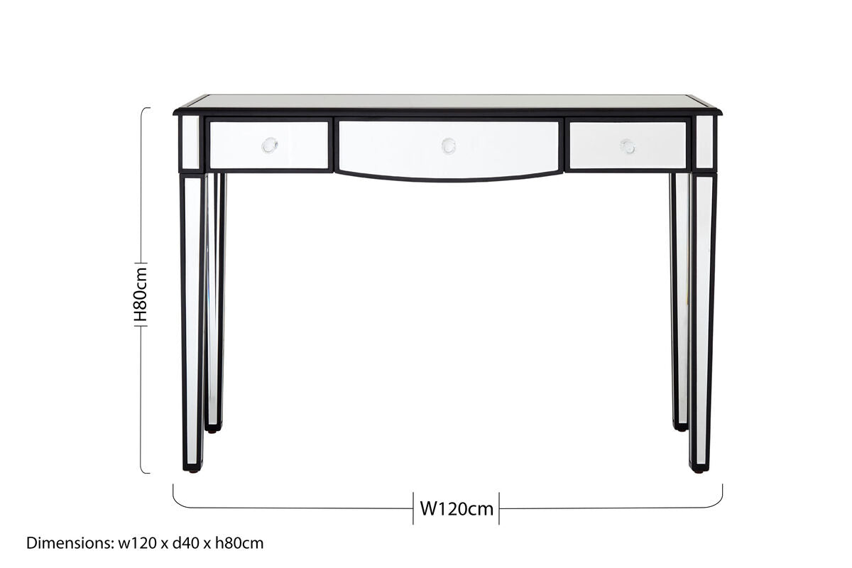 Mirrored White Wooden 3-Drawer Console Table with Black Trim Frame | Graciela