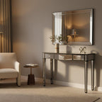 Mirrored White Wooden 3-Drawer Console Table with Black Trim Frame | Graciela