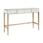 Rose Gold Stainless Steel Console Table with Mirrored Top and Crystal Knob Drawer, Goldie