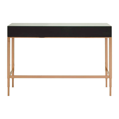 Rose Gold Stainless Steel Console Table with Mirrored Top and Crystal Knob Drawer, Goldie