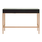 Rose Gold Stainless Steel Console Table with Mirrored Top and Crystal Knob Drawer, Goldie