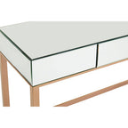 Rose Gold Stainless Steel Console Table with Mirrored Top and Crystal Knob Drawer, Goldie