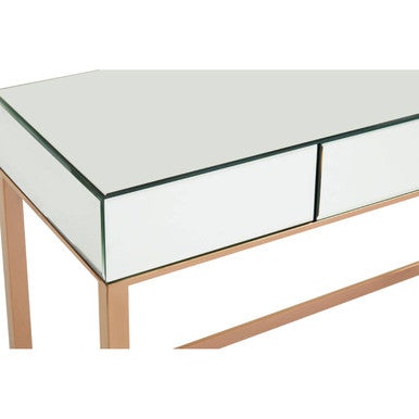 Rose Gold Stainless Steel Console Table with Mirrored Top and Crystal Knob Drawer, Goldie