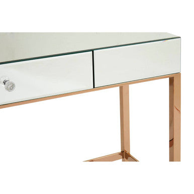 Rose Gold Stainless Steel Console Table with Mirrored Top and Crystal Knob Drawer, Goldie