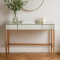 Rose Gold Stainless Steel Console Table with Mirrored Top and Crystal Knob Drawer, Goldie