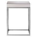 Silver Mirrored and Wooden Side Table with Stainless Steel Frame | Gianna