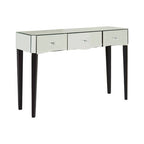 Mirrored Console Table with Black Finish Wooden Legs and Crystal Drawer Knobs | Gabriella