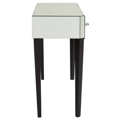 Mirrored Console Table with Black Finish Wooden Legs and Crystal Drawer Knobs | Gabriella