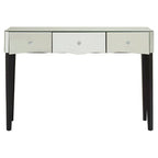 Mirrored Console Table with Black Finish Wooden Legs and Crystal Drawer Knobs | Gabriella