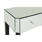 Mirrored Console Table with Black Finish Wooden Legs and Crystal Drawer Knobs | Gabriella