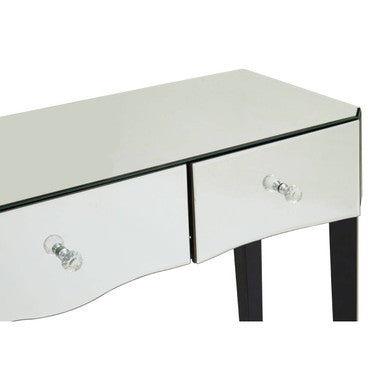 Mirrored Console Table with Black Finish Wooden Legs and Crystal Drawer Knobs | Gabriella