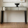 Mirrored Console Table with Black Finish Wooden Legs and Crystal Drawer Knobs | Gabriella