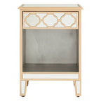 Mirrored Glass Side Table with Arabesque Detail in Gold Finish | Grazia