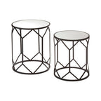 Set of 2 Black Geometric Metal Side Tables with Mirrored Glass Tops | Avantis