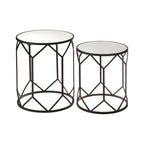 Set of 2 Black Geometric Metal Side Tables with Mirrored Glass Tops | Avantis