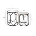 Set of 2 Black Geometric Metal Side Tables with Mirrored Glass Tops | Avantis