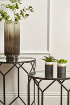 Set of 2 Black Geometric Metal Side Tables with Mirrored Glass Tops | Avantis