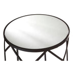 Set of 2 Black Geometric Metal Side Tables with Mirrored Glass Tops | Avantis